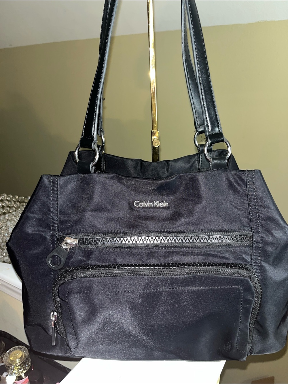 Calvin Klein Black Shoulder Bag with Front Zip Pockets